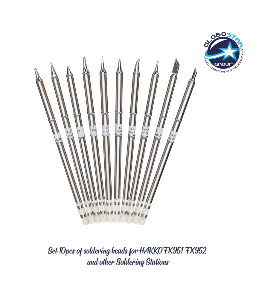 GloboStar® 79977 Drillpro T12 ΣΕΤ 10 Κεφαλών για Κολλητήρι - Σταθμού Συγκόλλησης Συμβατές με Μοντέλα  HAKKO FX951 & FX952 και για Άλλα Μοντέλα